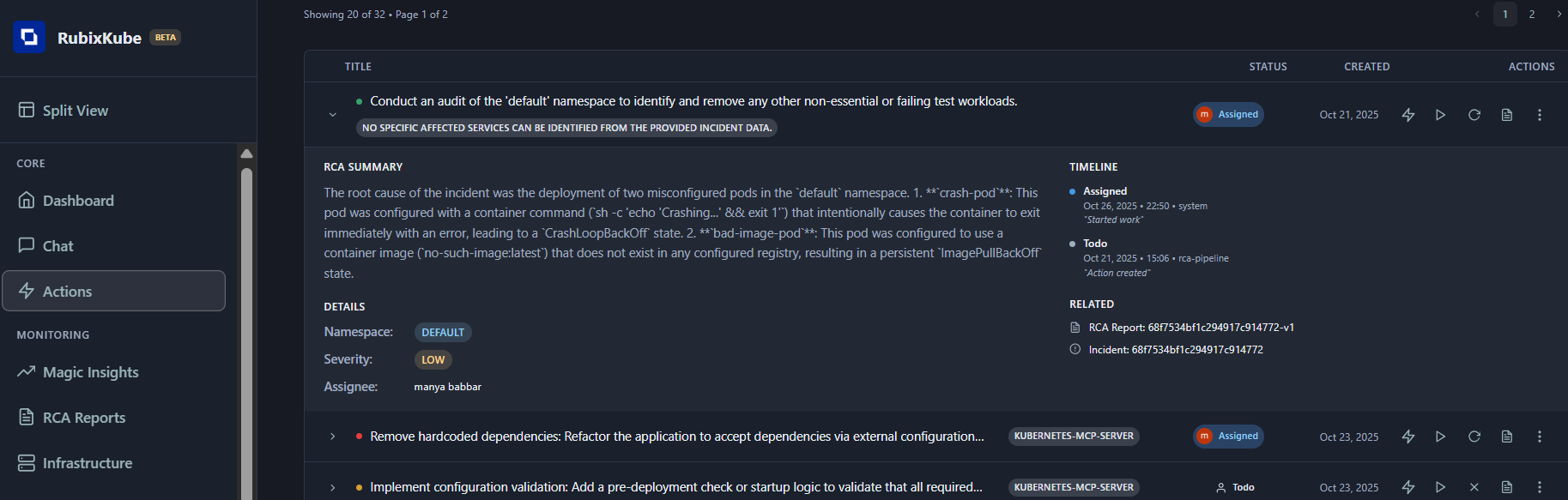 Expanded action showing full details