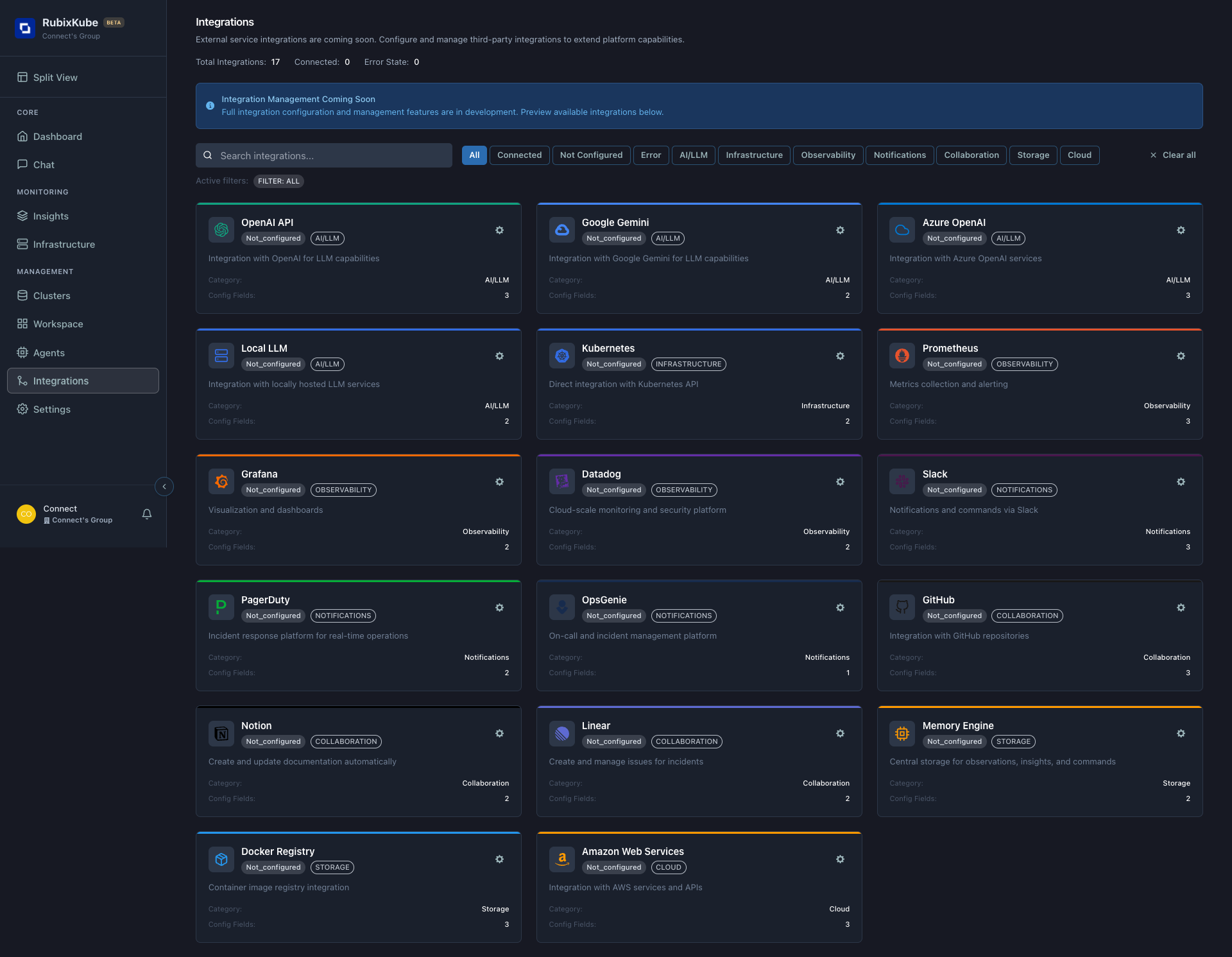 Integration cards catalog
