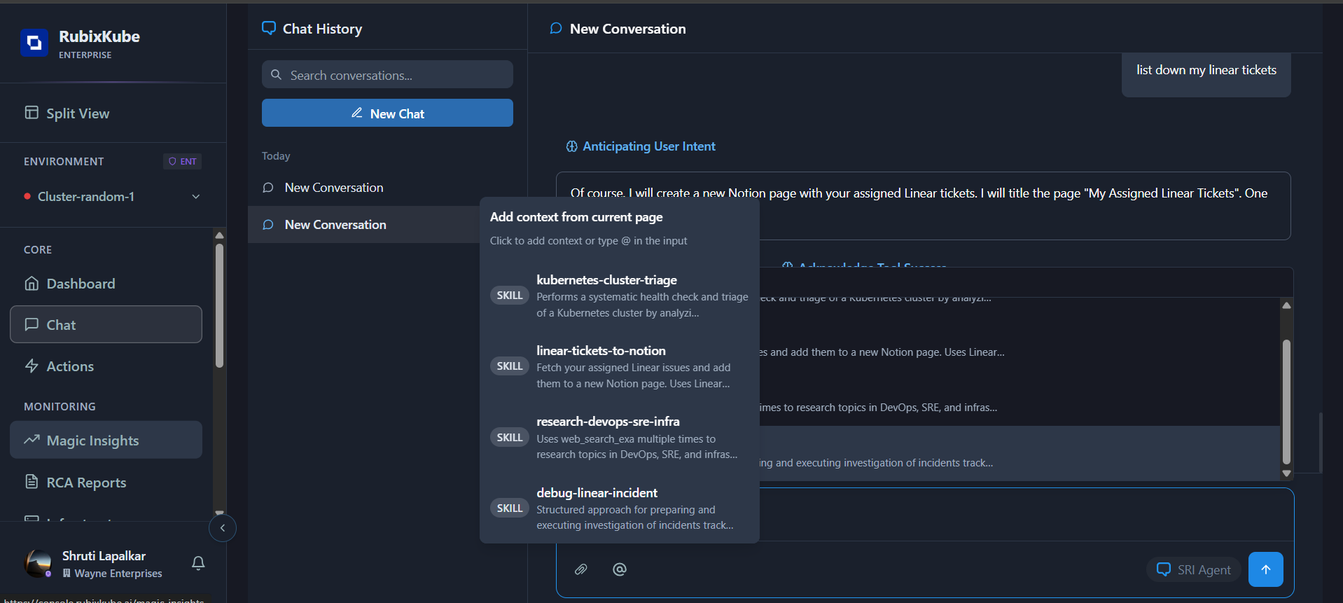 @ context menu showing available skills in Chat