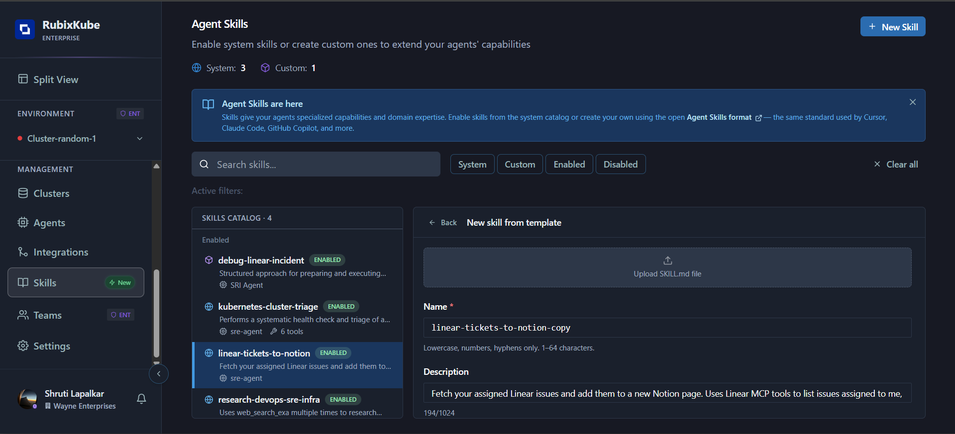 New skill from template form with pre-populated fields