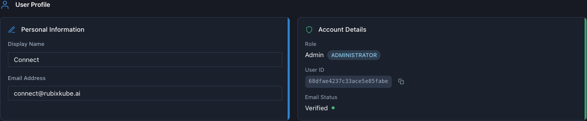 User profile and account details