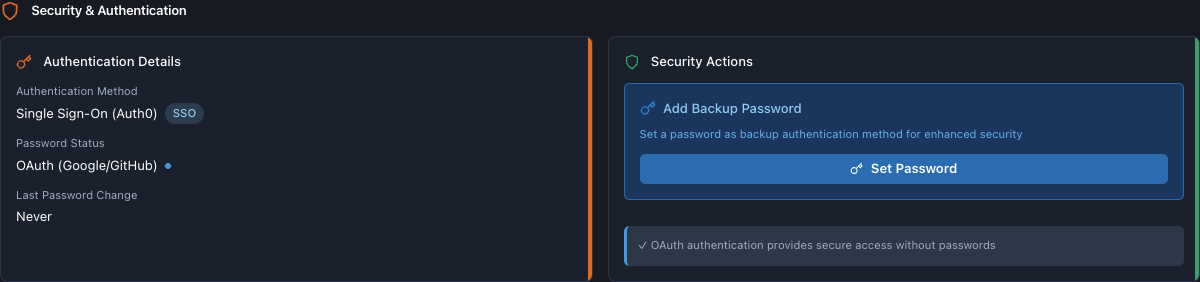 Security & Authentication section