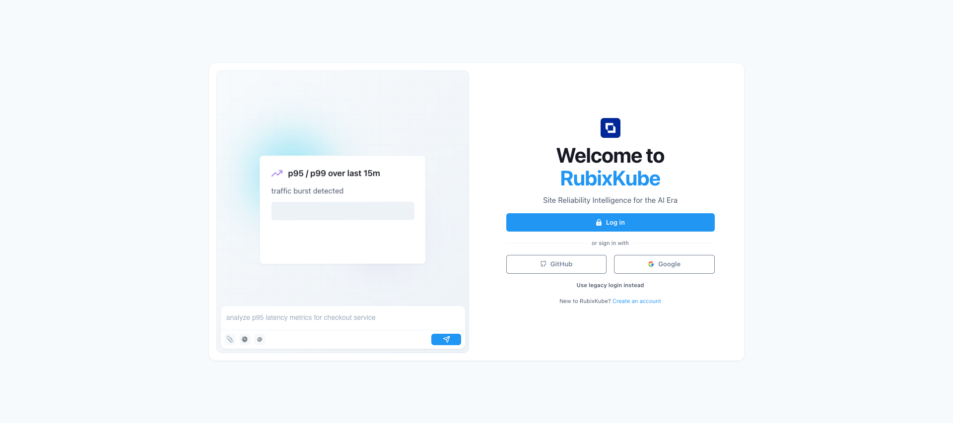 RubixKube login page with sign-up option