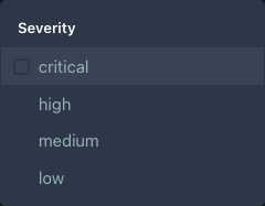 Severity filter dropdown showing options