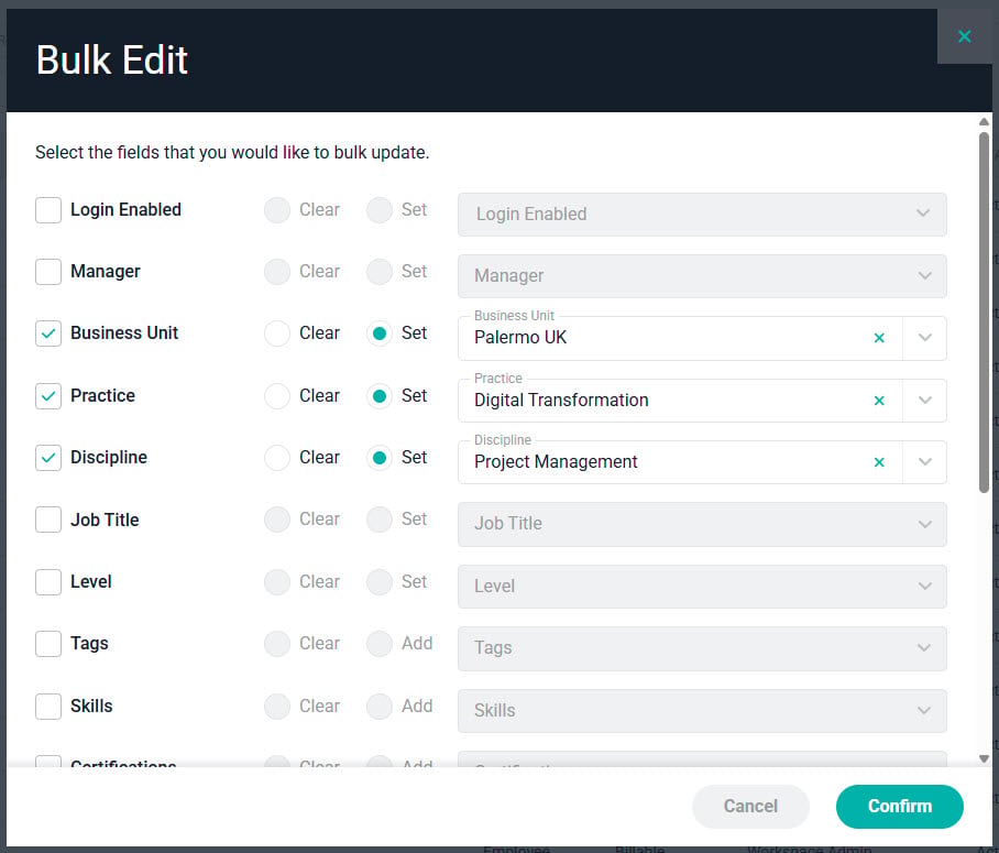 Bulk Edit Window