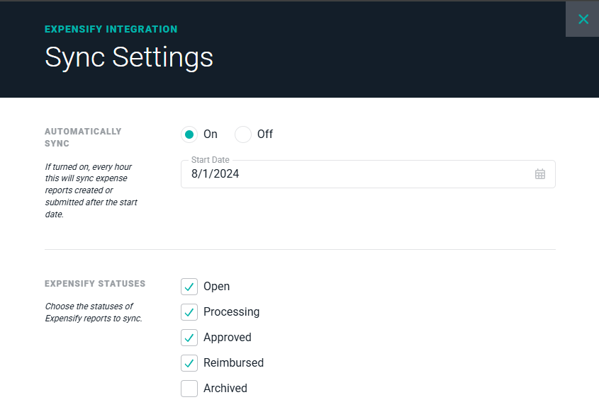 Manage Ruddr / Expensify Sync Settings