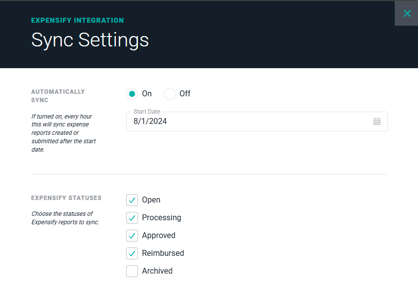 Manage Ruddr / Expensify Sync Settings