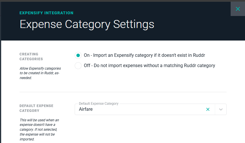 Manage Expense Category Settings for the Ruddr / Expensify Integration