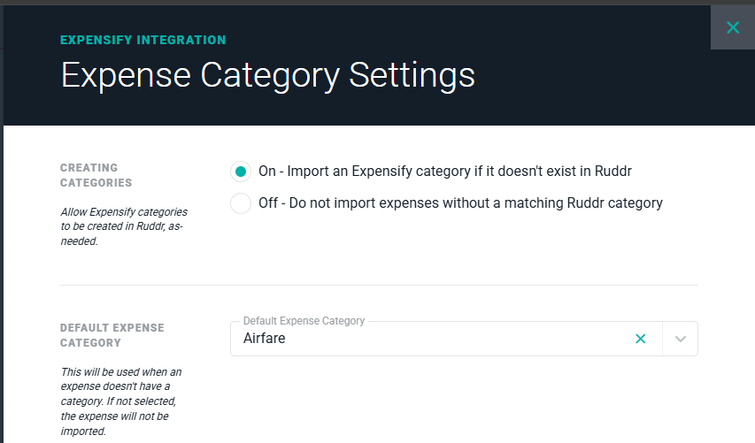 Manage Expense Category Settings for the Ruddr / Expensify Integration