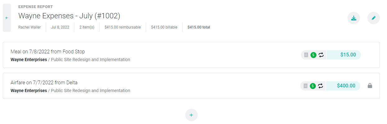 One of the Expense Items in this Expense Report is Locked