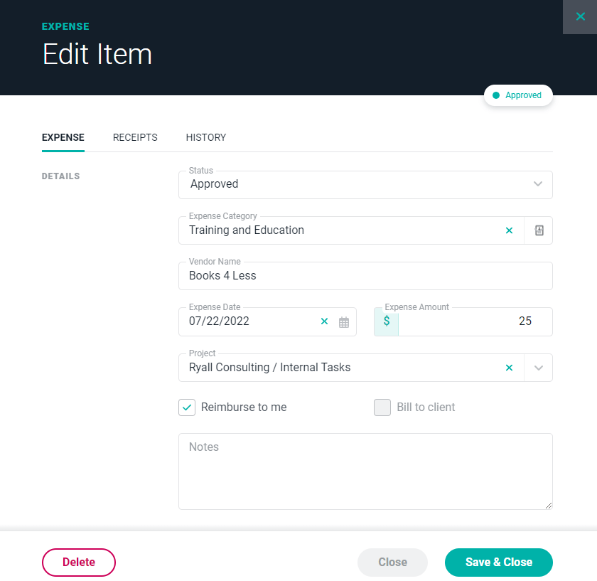 Use the Delete Button on this Edit Expense Item Drawer to Permanently Delete the Item