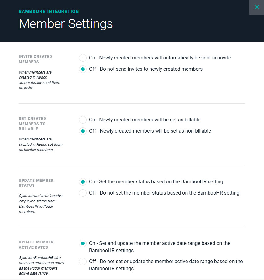 Member Settings Drawer