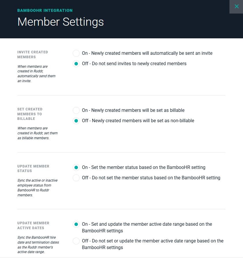 Member Settings Drawer