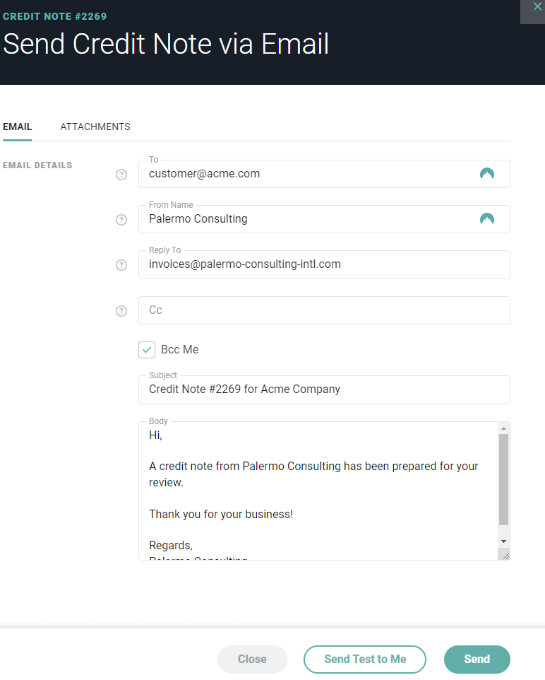 Send a Published Credit Note to your Client
