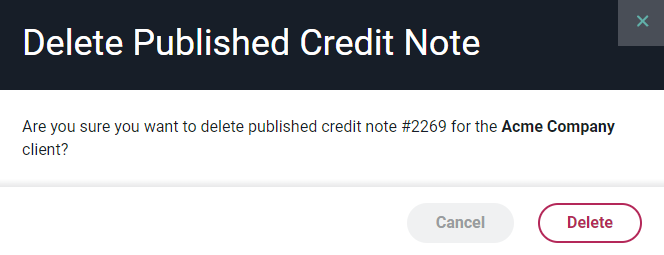 Confirm Deletion of Credit Note