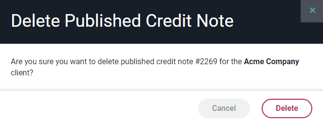 Confirm Deletion of Credit Note