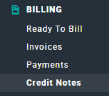 Billing menu with Credit Notes selected
