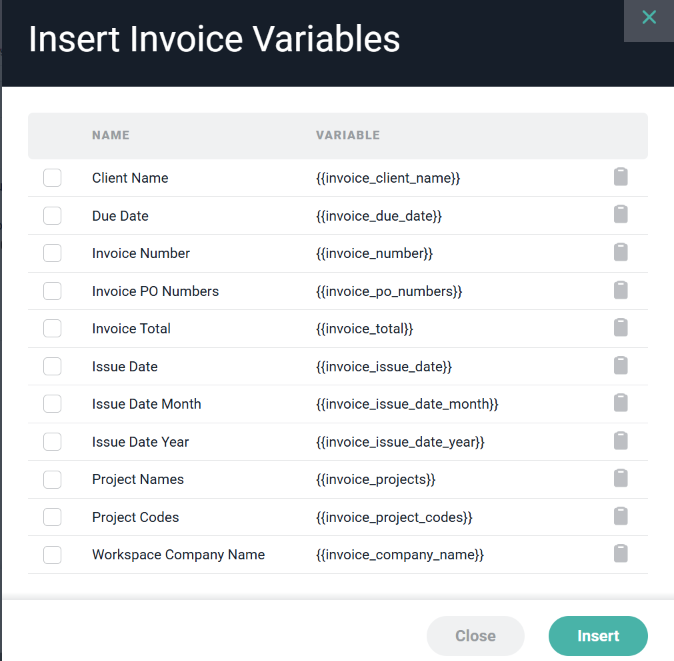 Insert Invoice Variables into Invoice Fields to Standardize Invoice Content