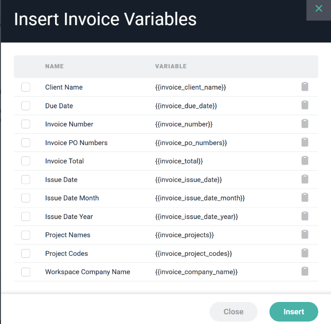 Insert Invoice Variables into Invoice Fields to Standardize Invoice Content