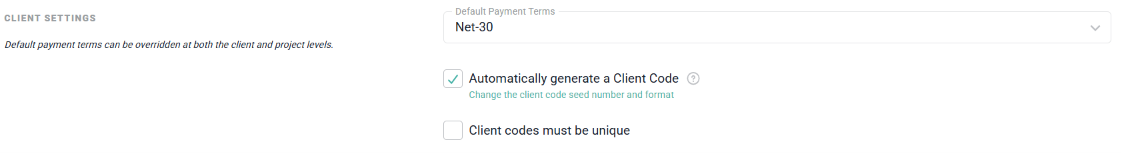 Turn on Automatic Client Codes