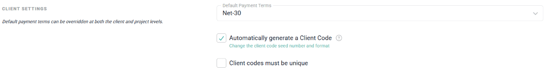 Turn on Automatic Client Codes