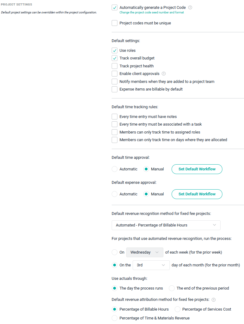 Specify Default Settings for Projects in Your Workspace