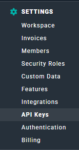 API Keys is the Eighth Option in the Settings Area