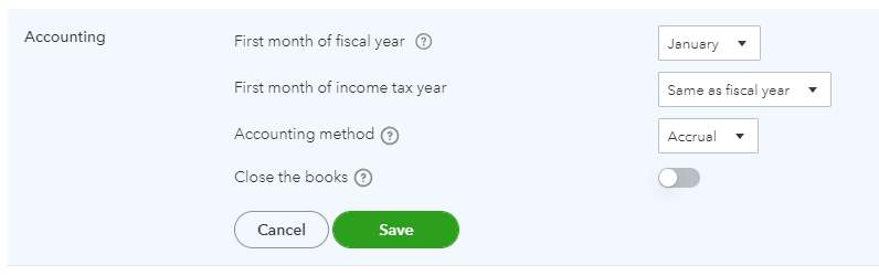 QuickBooks Online Accounting Method Setting