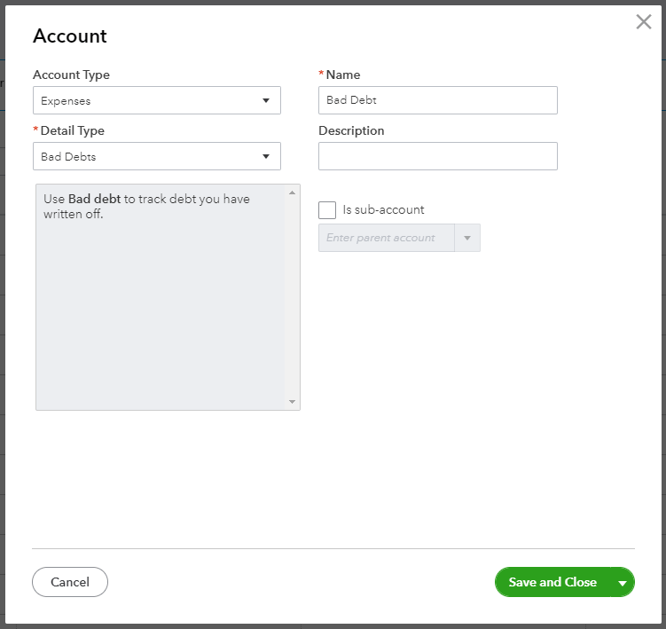 Create a Bad Debt Account in QuickBooks Online