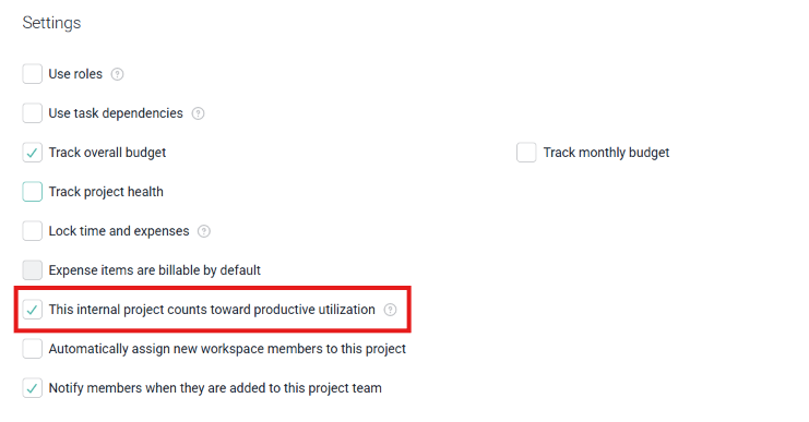 Productive Utilization Setting on Internal Projects