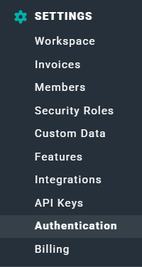 Authentication is the Ninth Option in Workspace Settings