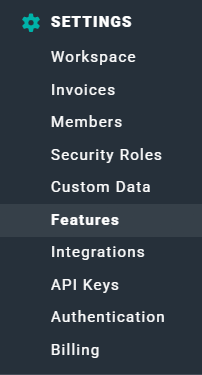 Features is the Sixth Option in Workspace Settings