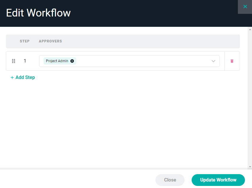 One-Step Approval Workflow with the Project Admin as Sole Approver