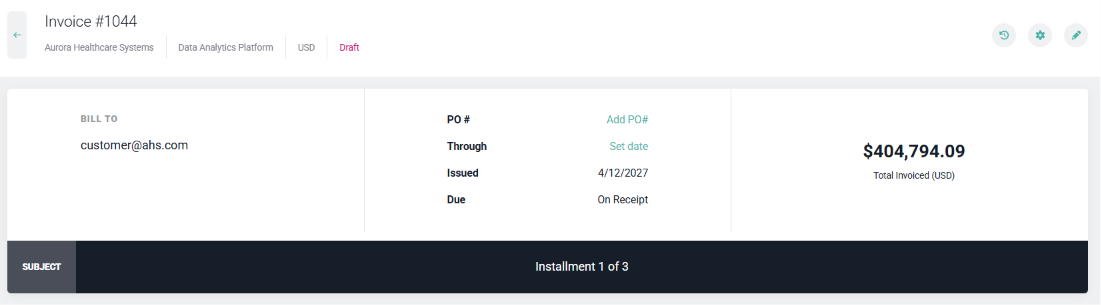 View Client Details and Invoice Terms in the Invoice Header