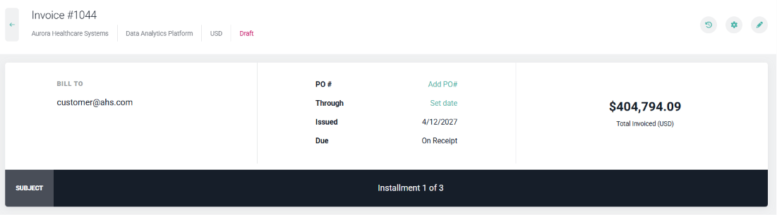 View Client Details and Invoice Terms in the Invoice Header