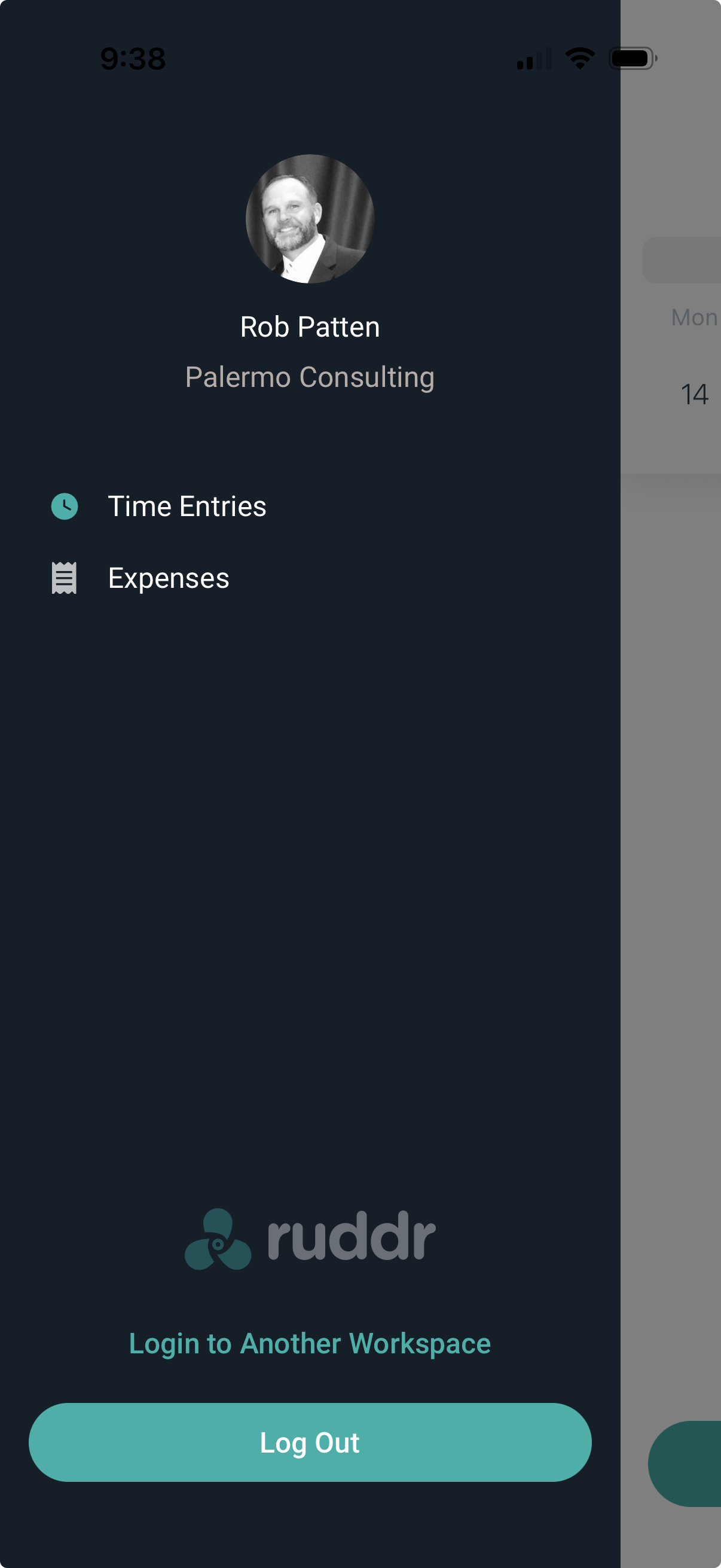 Menu for switching between time entries and expenses
