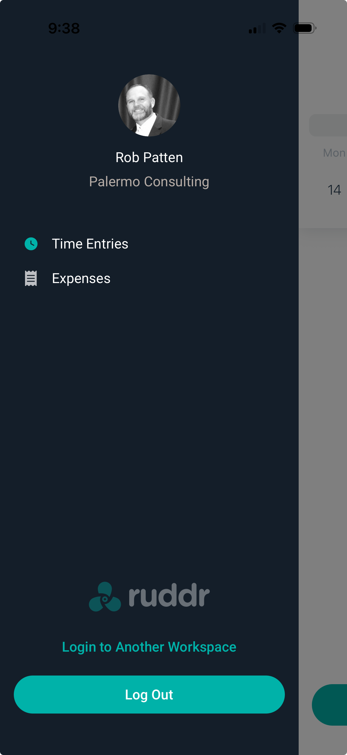 Menu for switching between time entries and expenses