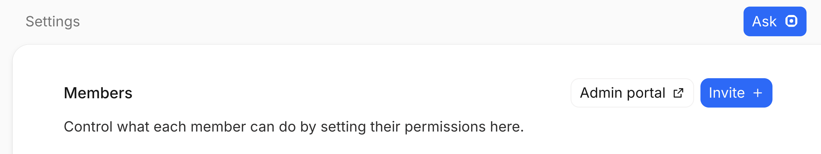 Settings members page
