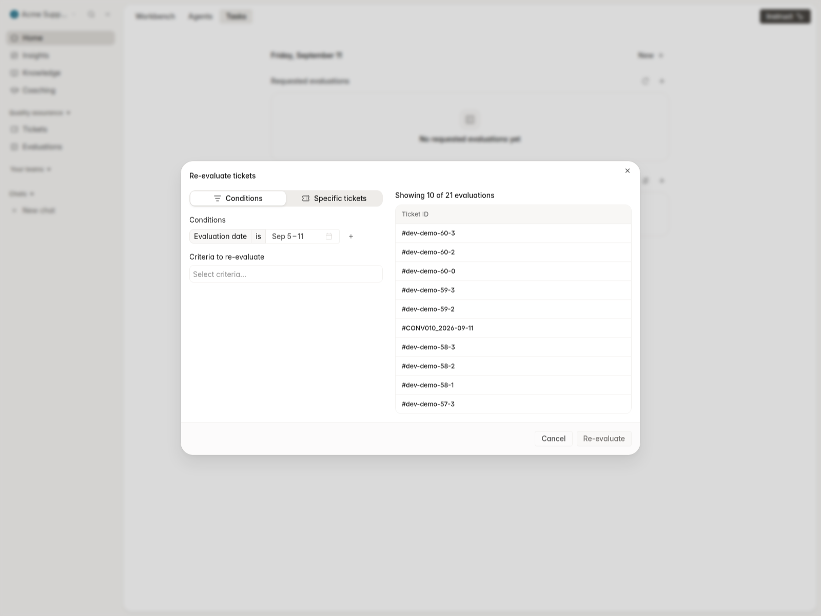 Re-evaluation request dialog on Home Tasks