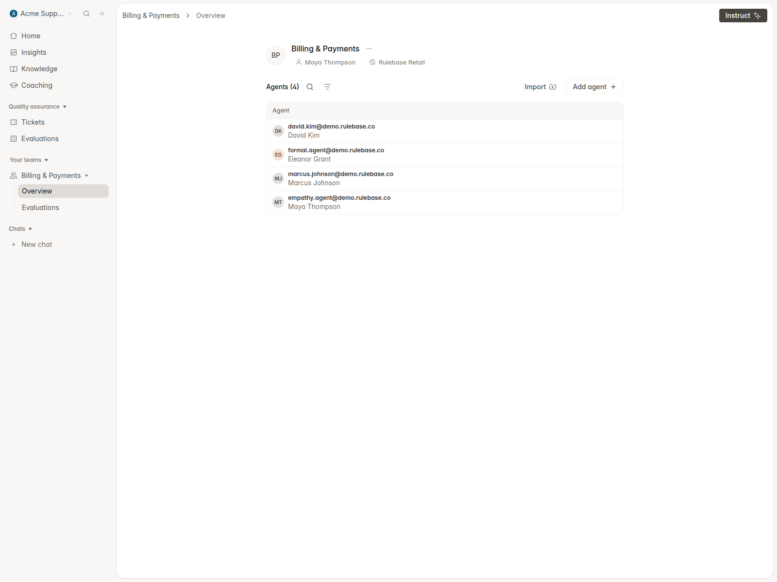 Team Overview page reached from the Your teams sidebar section