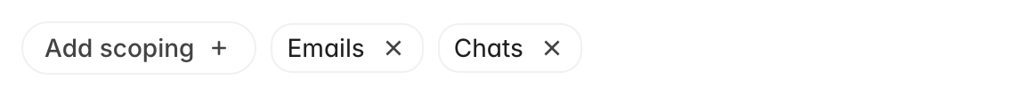 Scorecard header scoping row with the Add scoping button and Emails and Chats pills applied