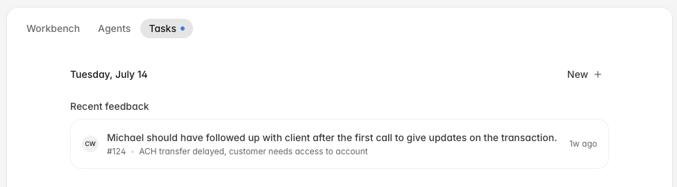 Home Tasks showing recent evaluation feedback
