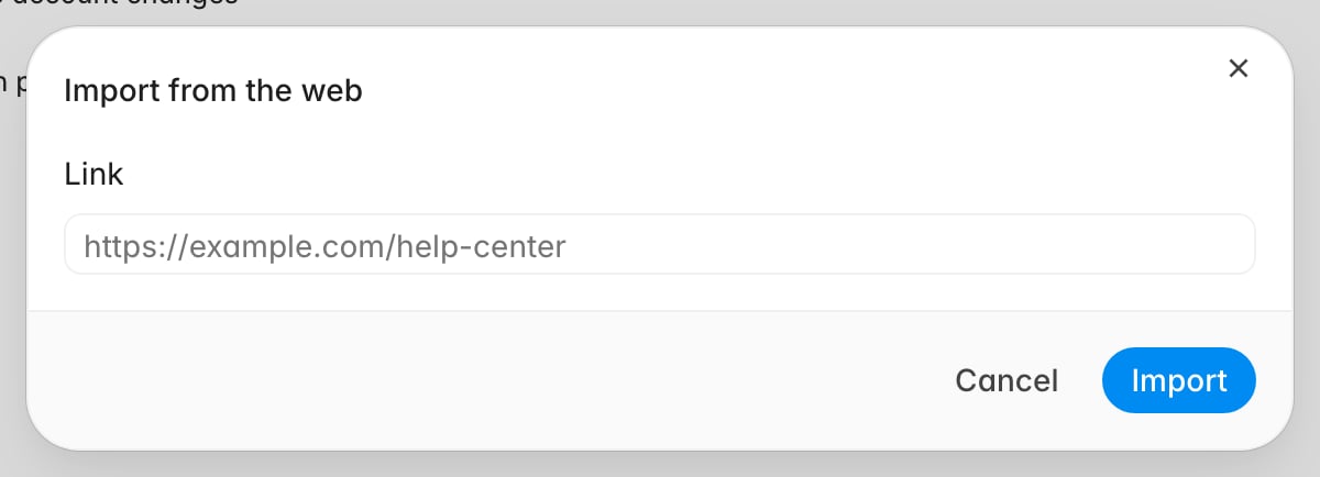 Import from the web dialog with a Link field and the Import button