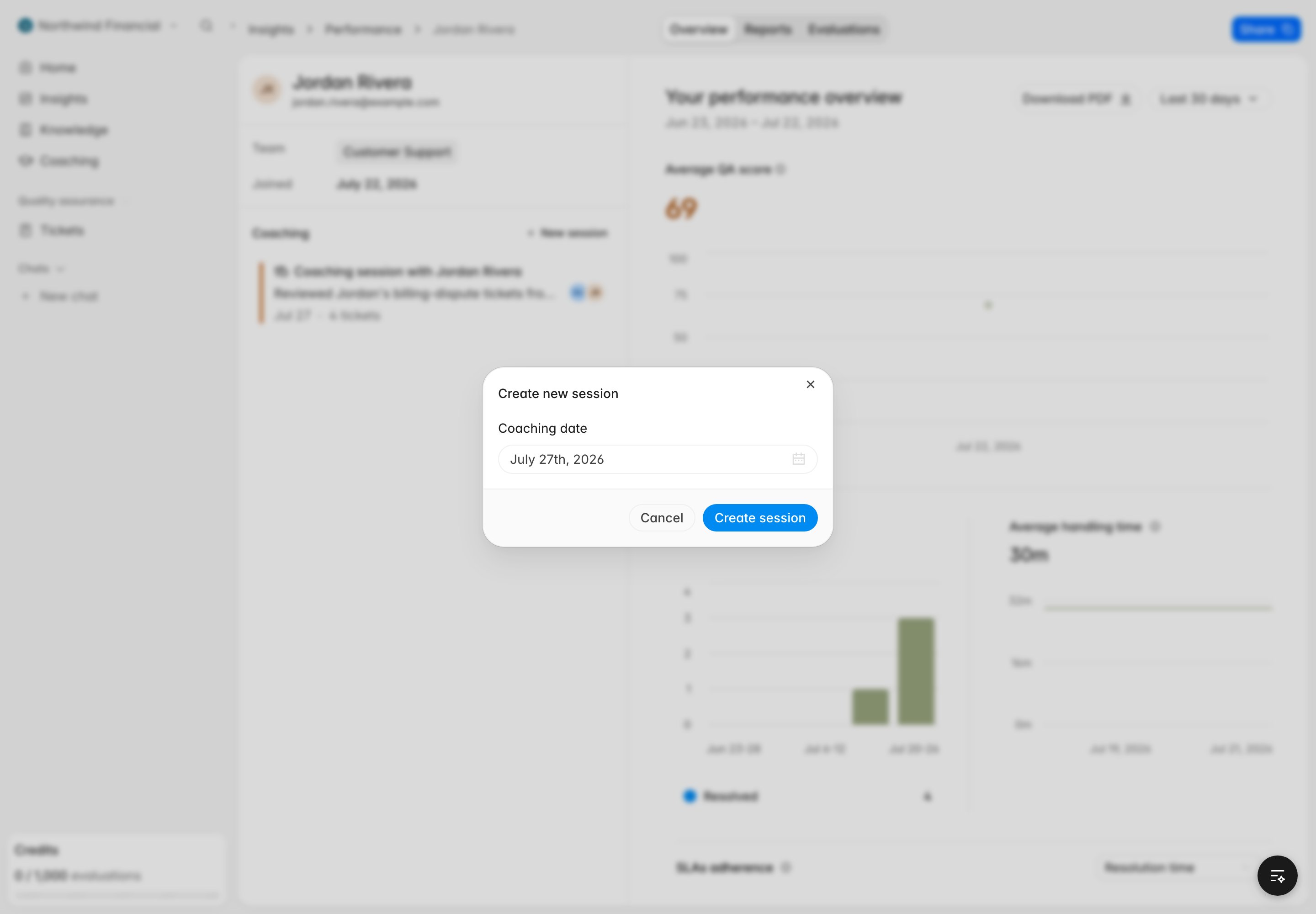 Creating a coaching session from an agent's performance page