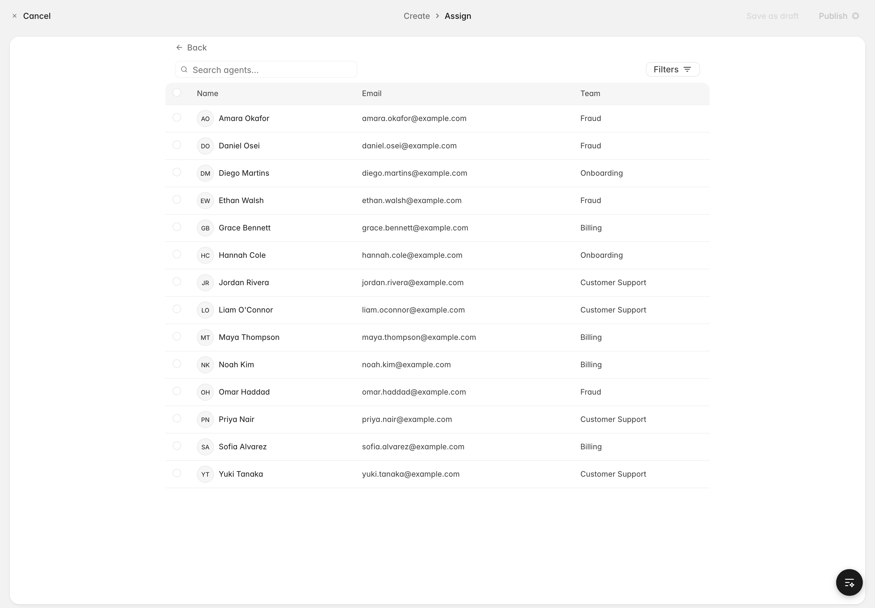 Assigning a simulation to agents on the Assign step