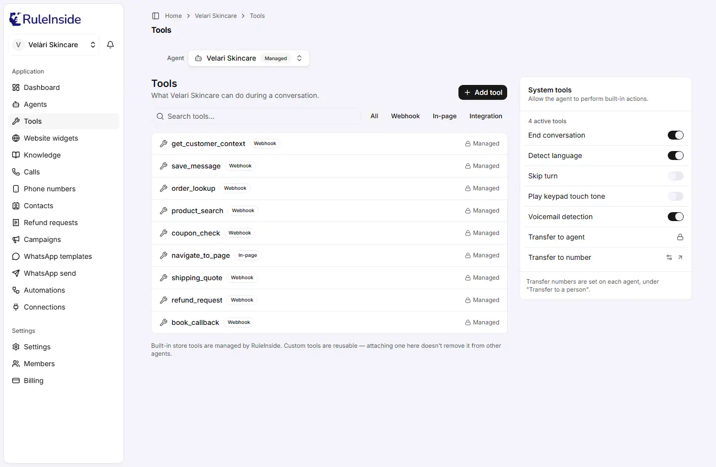 The Tools page in the portal