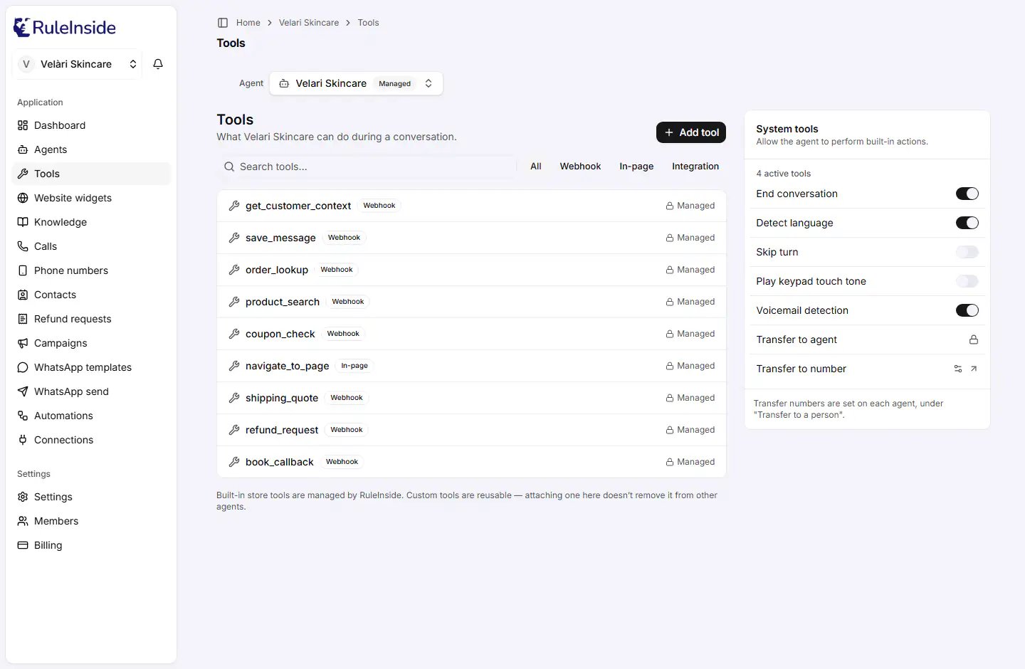 The Tools page in the portal
