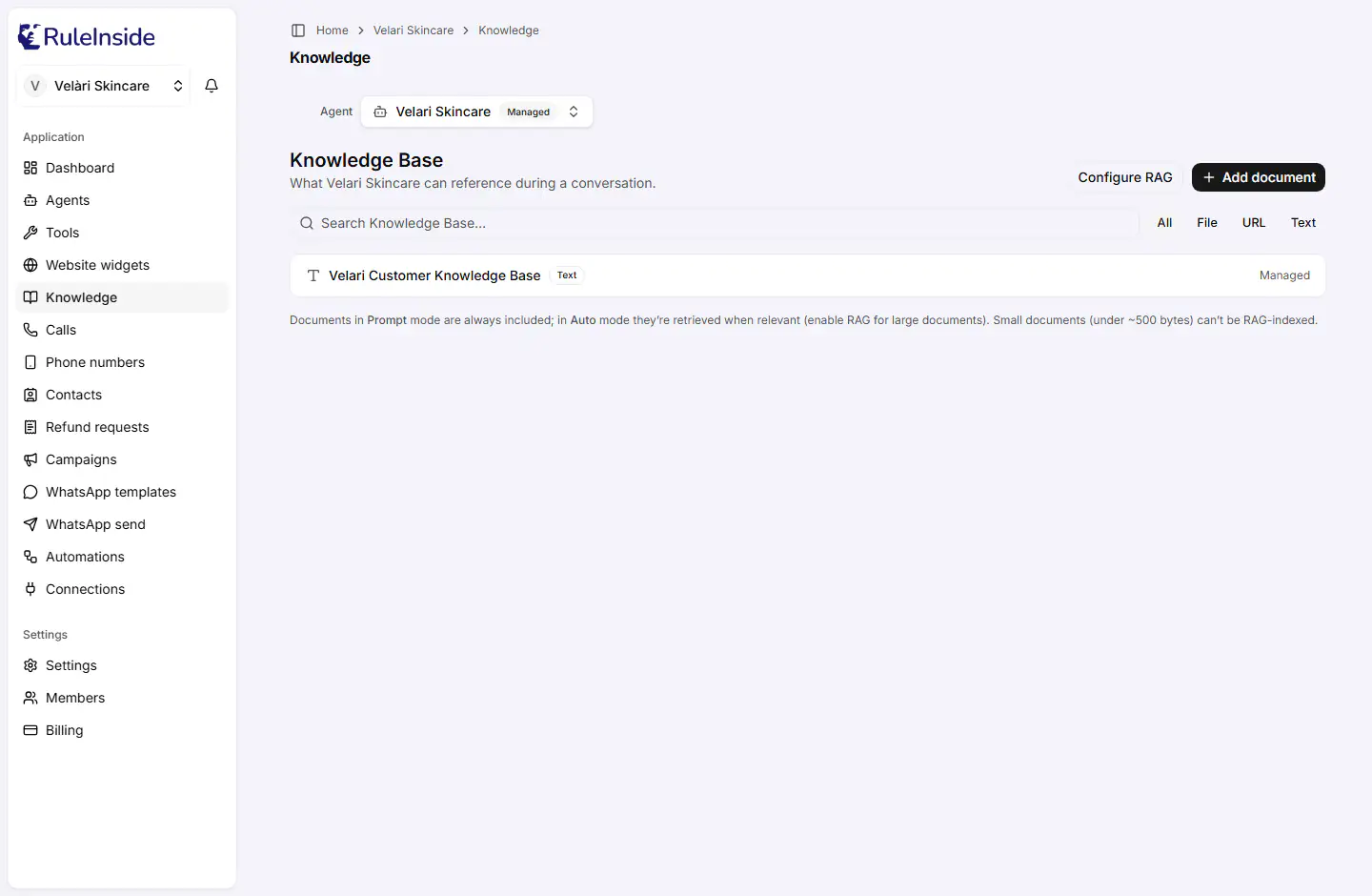 The Knowledge Base page in the portal