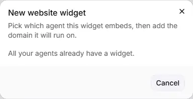 The New website widget dialog