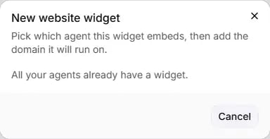 The New website widget dialog